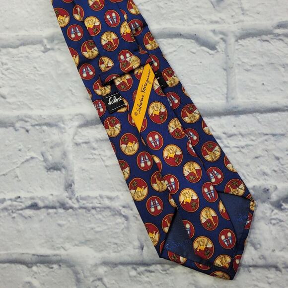 Safari Navy Silk Tie by Salvatore Ferragamo - Picture 6 of 12
